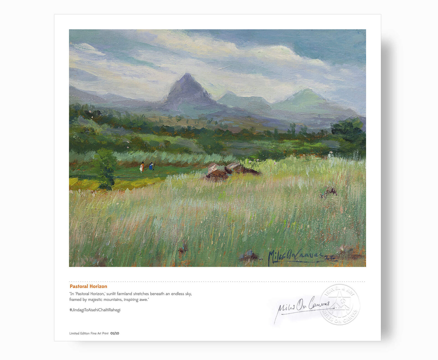 Pastoral Horizon: Sunlit Fields and Mountains